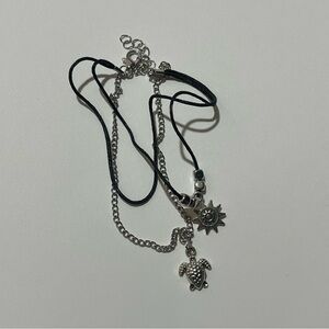 Silver and Black Ankle Bracelet with Pendant